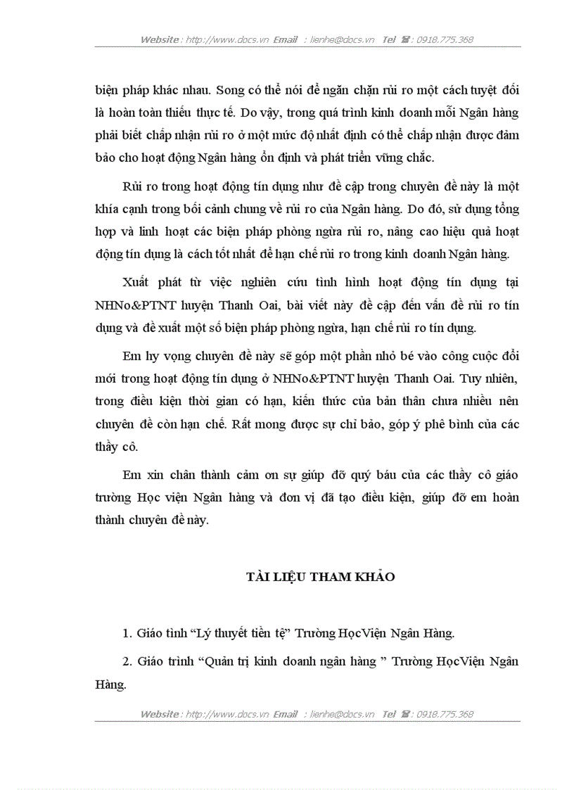 image for page Một số giải pháp phòng ngừa và hạn chế rủi ro tín dụng tại NHNo PTNT Thanh Oai Hà Tây