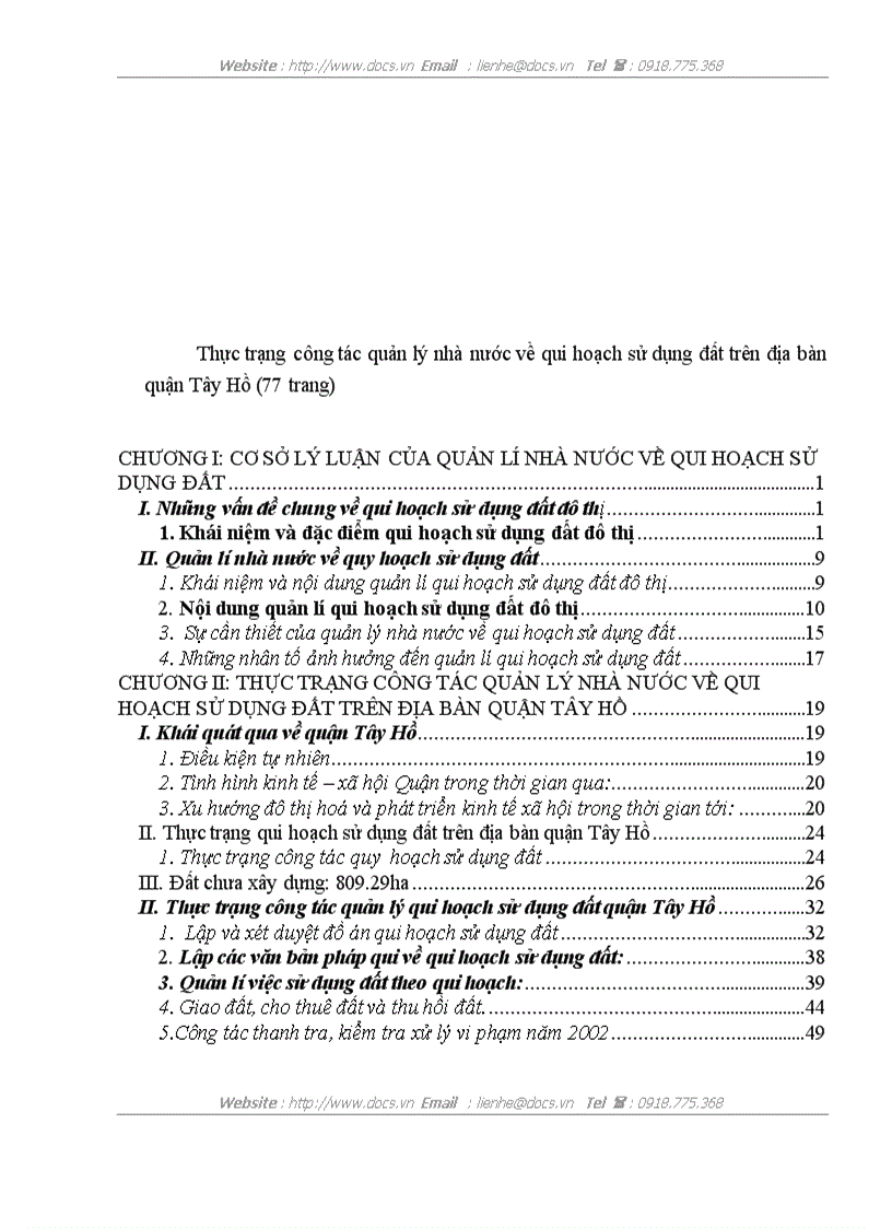 image for page Thực trạng công tác quản lý nhà nước về qui hoạch sử dụng đất trên địa bàn quận tây hồ