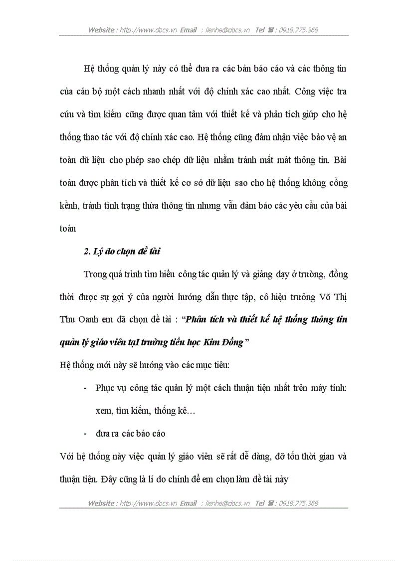 image for page Phân tích và thiết kế hệ thống thông tin quản lý giáo viên tạI trường tiểu học Kim Đồng