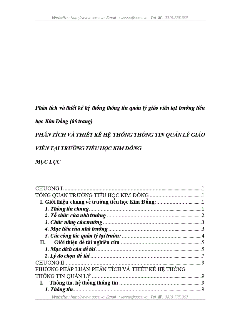 image for page Phân tích và thiết kế hệ thống thông tin quản lý giáo viên tạI trường tiểu học Kim Đồng