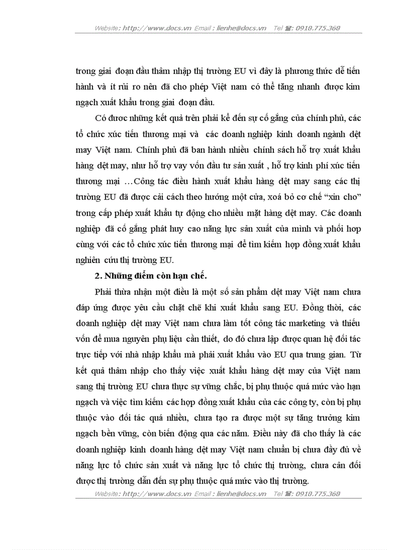 image for page Khả năng thâm nhập hàng dệt may Việt nam vào thị trường EU thực trạng và giải pháp