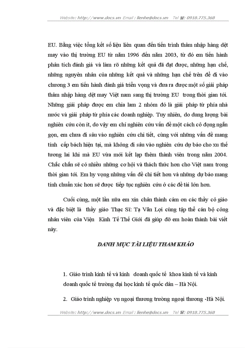 image for page Khả năng thâm nhập hàng dệt may Việt nam vào thị trường EU thực trạng và giải pháp