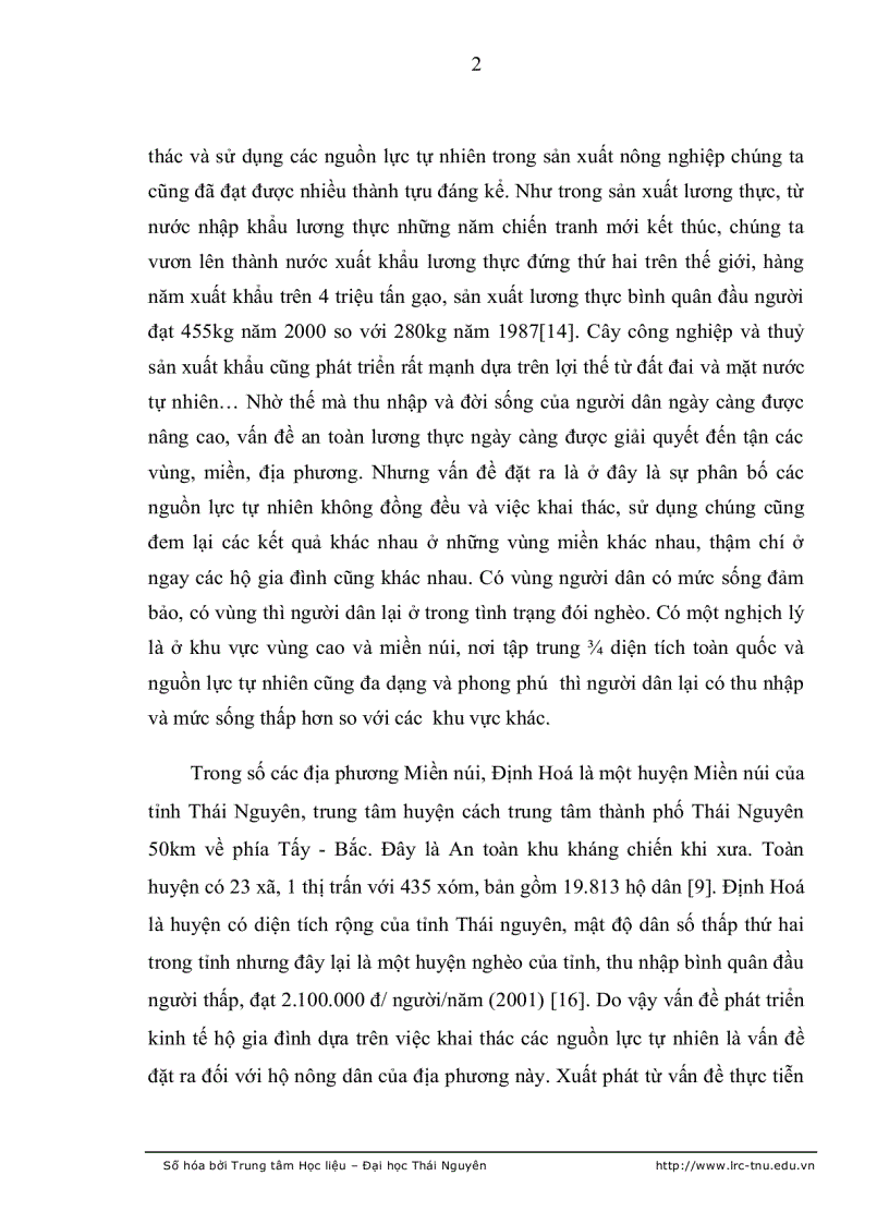 image for page Đánh giá ảnh hưởng của việc sử dụng các nguồn lực tự nhiên trong hộ gia đình tới thu nhập và an toàn lương thực của hộ nông dân huyện định hoá tỉnh t