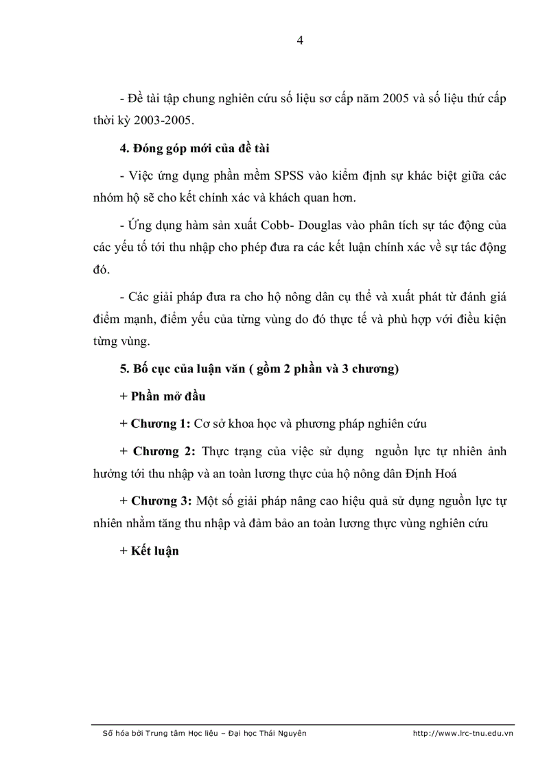 image for page Đánh giá ảnh hưởng của việc sử dụng các nguồn lực tự nhiên trong hộ gia đình tới thu nhập và an toàn lương thực của hộ nông dân huyện định hoá tỉnh t