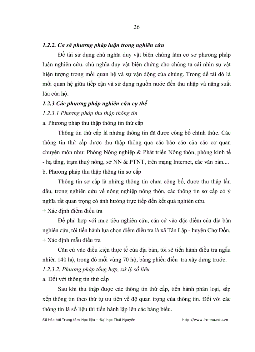 image for page Ảnh hưởng của việc tiếp cận nguồn nước đến thu nhập của hộ nông dân xã tân lập huyện chợ đồn tỉnh bắc kạn