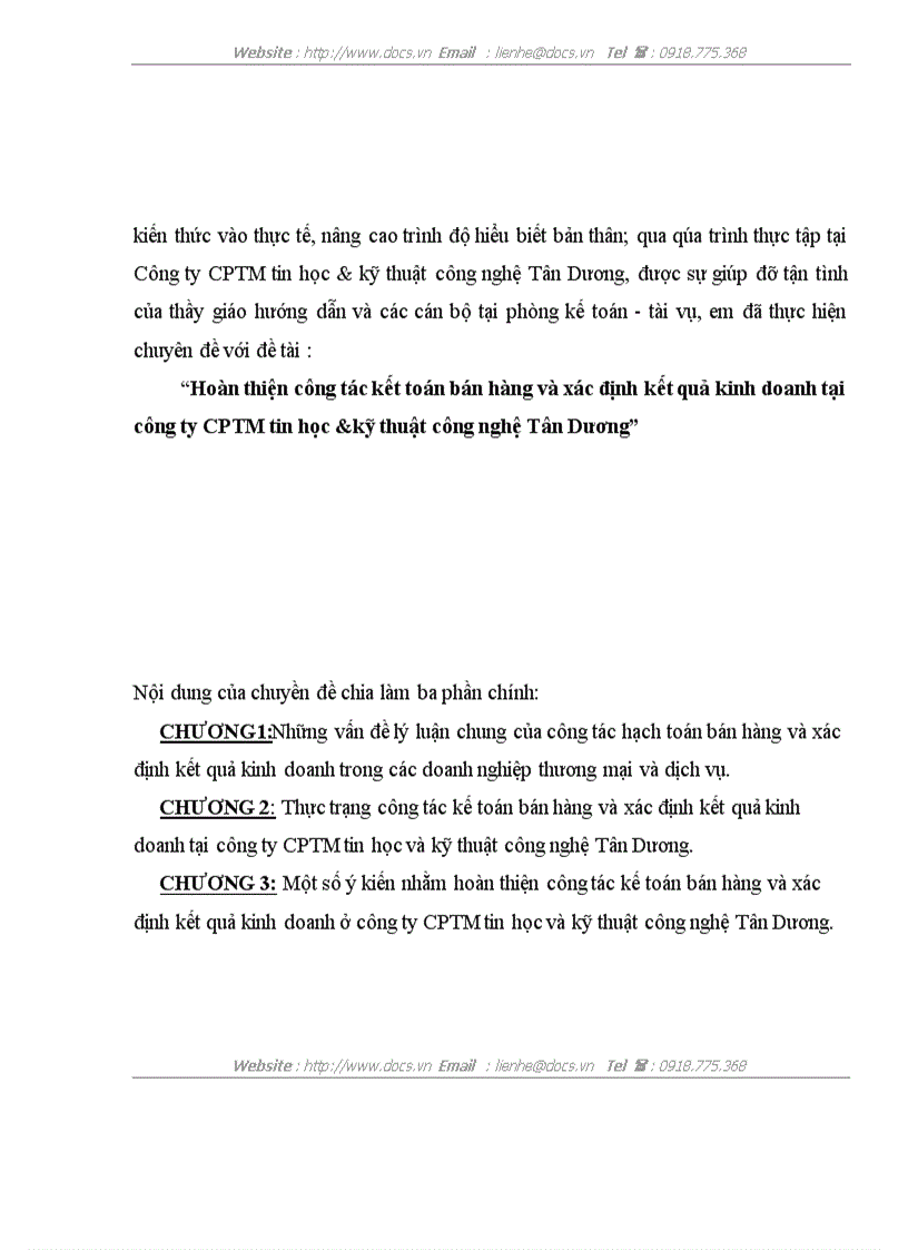 image for page Hoàn thiện công tác kết toán bán hàng và xác định kết quả kinh doanh tại công ty CPTM tin học kỹ thuật công nghệ Tân Dương