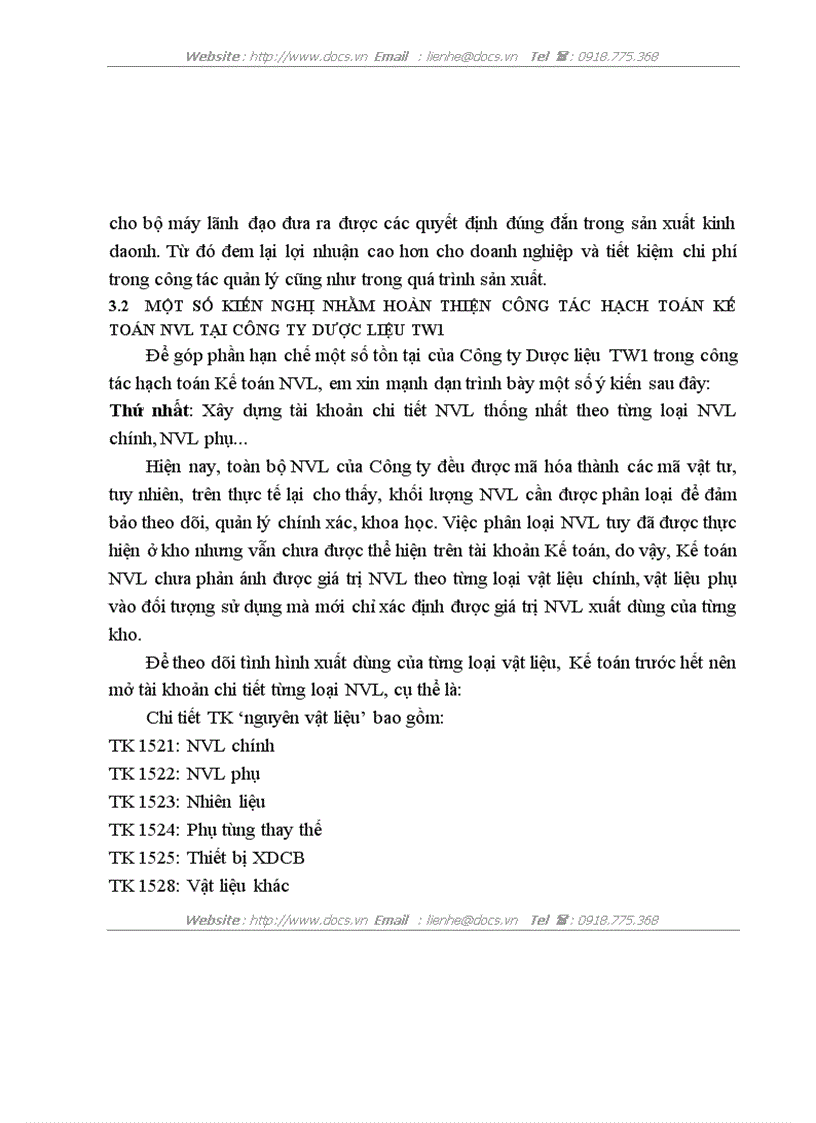 image for page Tổ chức hạch toán kế toán về nguyên vật liệu tại công ty Dược liệu TW I