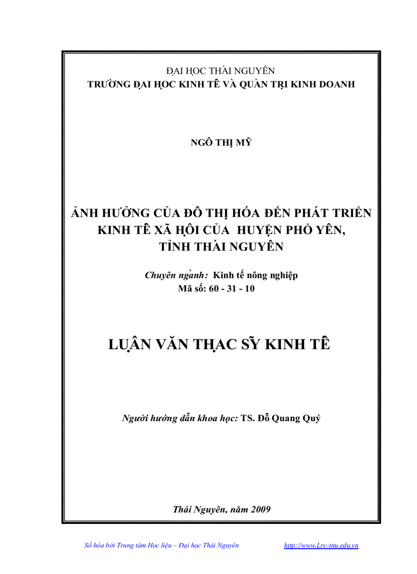 image for page Anh hưởng của đô thị hoá đến phát triển kinh tế xã hội của huyện Phổ Yên tỉnh Thái Nguyên