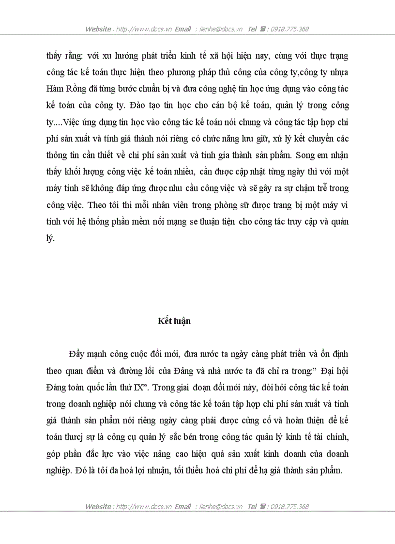 image for page Tổ chức kế toán tập hợp chi phí sản xuất và tính giá thành sản phẩm ở công ty nhựa Hàm Rồng