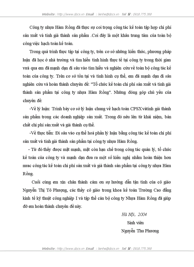 image for page Tổ chức kế toán tập hợp chi phí sản xuất và tính giá thành sản phẩm ở công ty nhựa Hàm Rồng