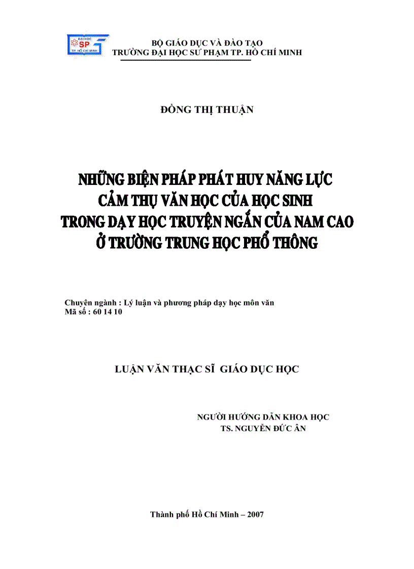image for page Những biện pháp phát huy năng lực cảm thụ văn học của học sinh trong dạy học truyện ngắn của nam cao ở trường trung học phổ thông