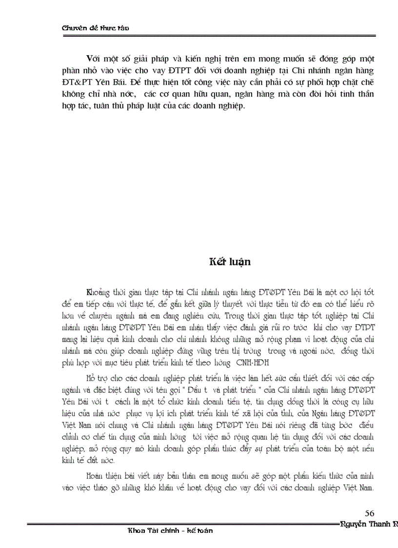 image for page Giải pháp nâng cao chất lượng công tác đánh giá rủi ro trước khi cho vay ĐTPT tại Chi nhánh Ngân Hàng ĐT PT Yên bái