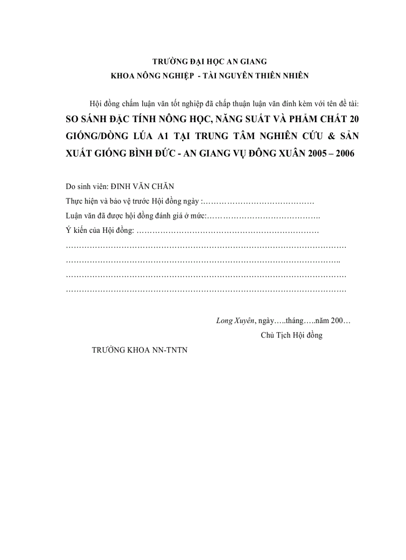 image for page So sánh đặc tính nông học năng suất và phẩm chất 20 giốngdòng lúa a1 tại trung tâm nghiên cứu sản xuất giống bình đức an giang vụ đông xuân 2005