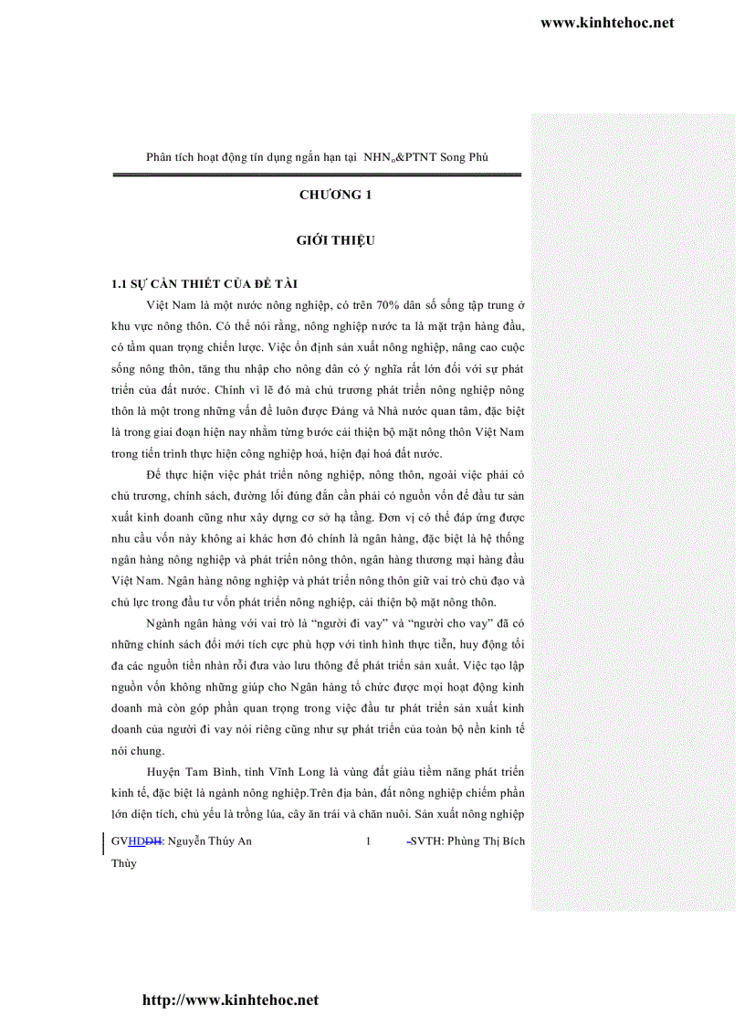 image for page Phân tích hoạt động tín dụng ngắn hạn tại ngân hàng nông nghiệp và phát triển nông thôn chi nhánh song phú huyện tam bình