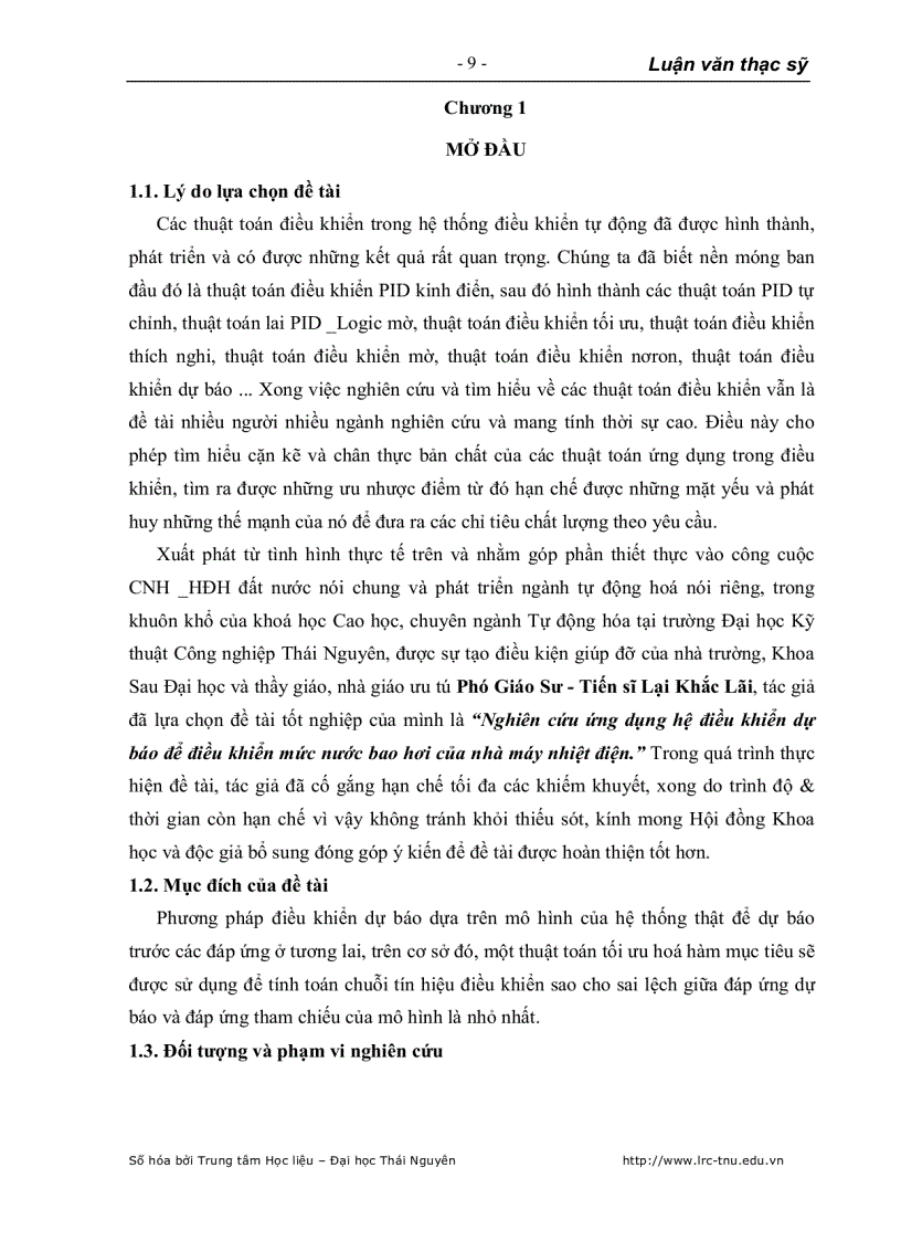 image for page Nghiên cứu ứng dụng hệ điều khiển dự báo để điều khiển mức nước bao hơi của nhà máy nhiệt điện