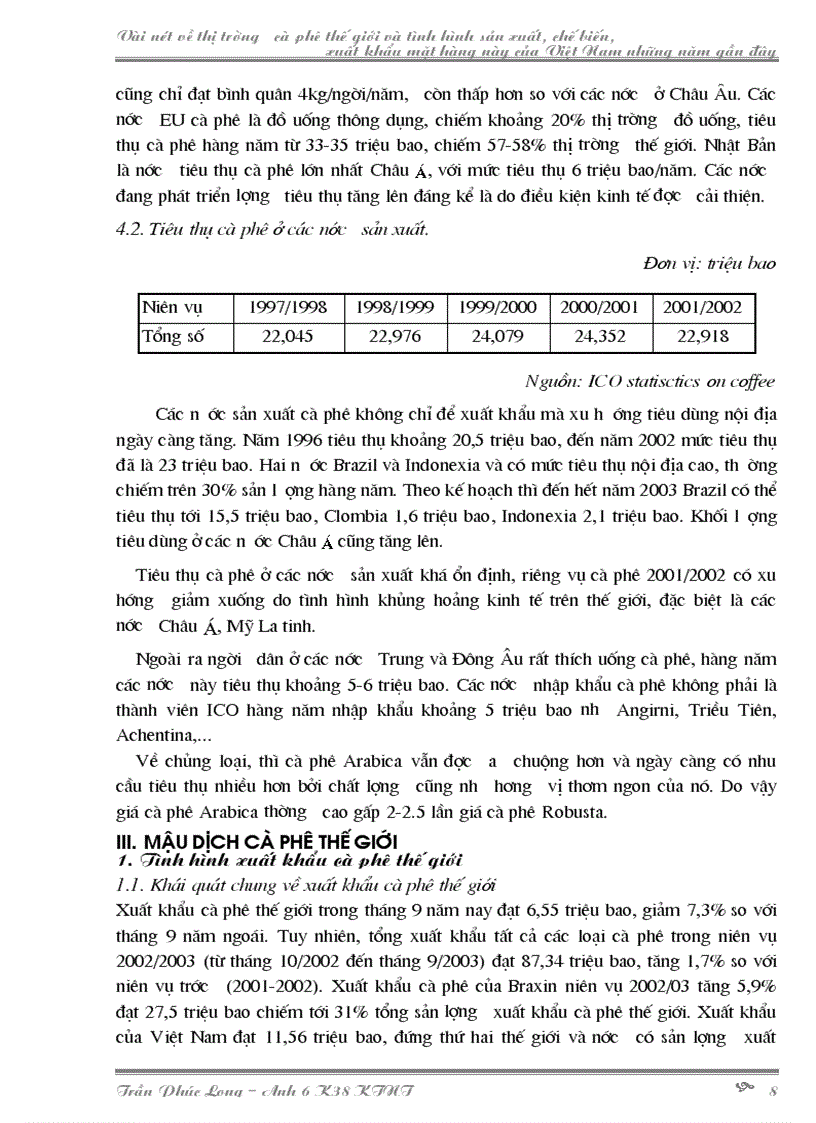 image for page Vài nét về thị trường cà phê thế giới và tình hình sản xuất chế biến xuất khẩu mặt hàng này của Việt Nam những năm gần đây