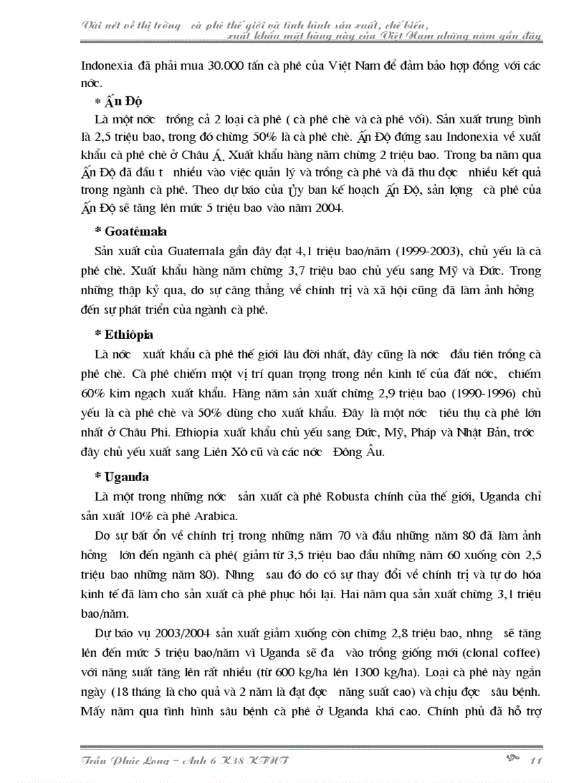 image for page Vài nét về thị trường cà phê thế giới và tình hình sản xuất chế biến xuất khẩu mặt hàng này của Việt Nam những năm gần đây