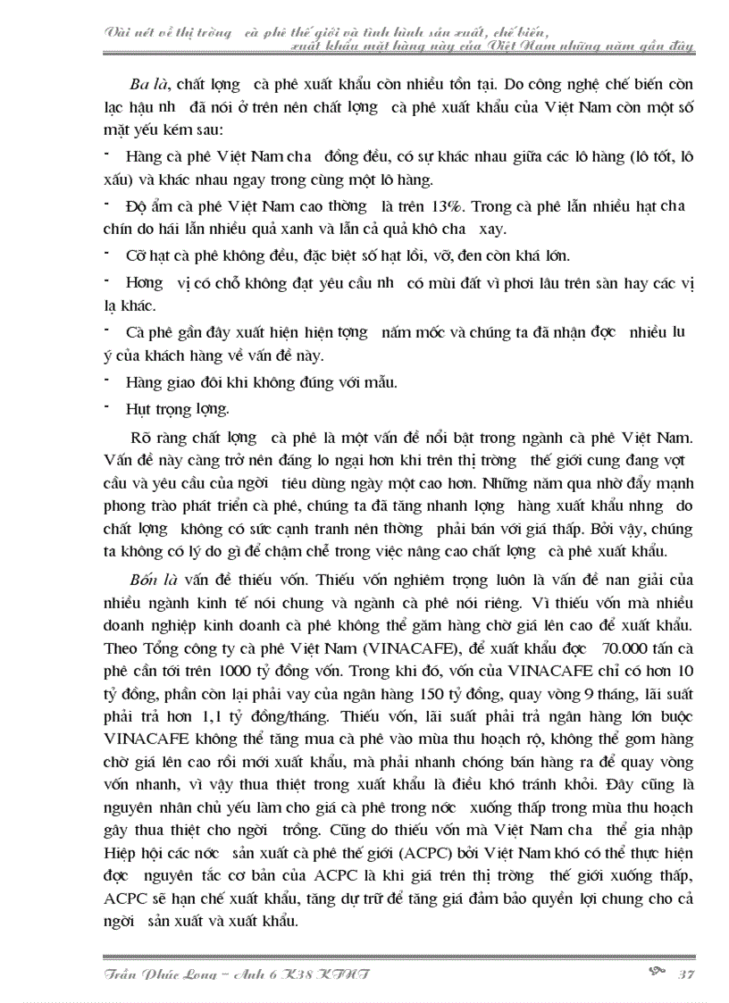 image for page Vài nét về thị trường cà phê thế giới và tình hình sản xuất chế biến xuất khẩu mặt hàng này của Việt Nam những năm gần đây