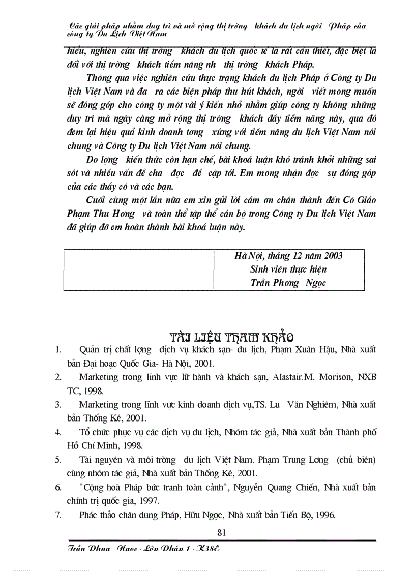 image for page Các giải pháp nhằm duy trì và mở rộng thị trường khách du lịch Pháp của công ty du lịch Việt Nam