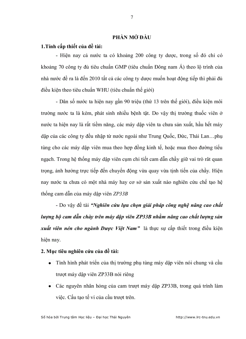 image for page Nghiên cứu lựa chọn giải pháp công nghệ nâng cao chất lượng bộ Cam dẫn chày trên máy dập viên ZP33 nhằm nâng cao chất lượng sản xuất viên nén dược