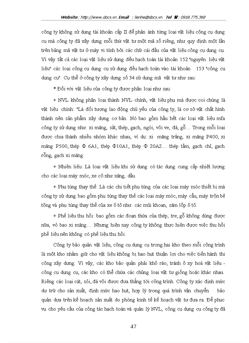 image for page Tổ chức công tác kế toán nguyên vật liệu công cụ dụng cụ ở công ty xây dựng số 34