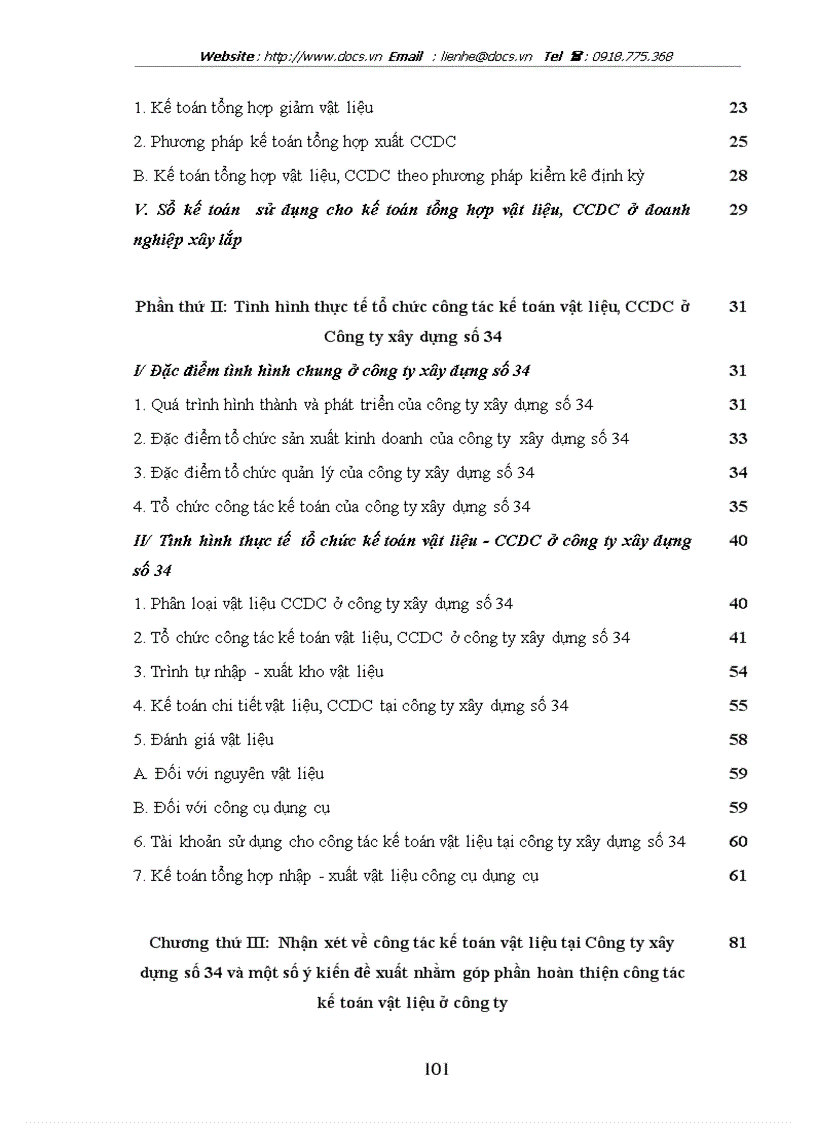 image for page Tổ chức công tác kế toán nguyên vật liệu công cụ dụng cụ ở công ty xây dựng số 34