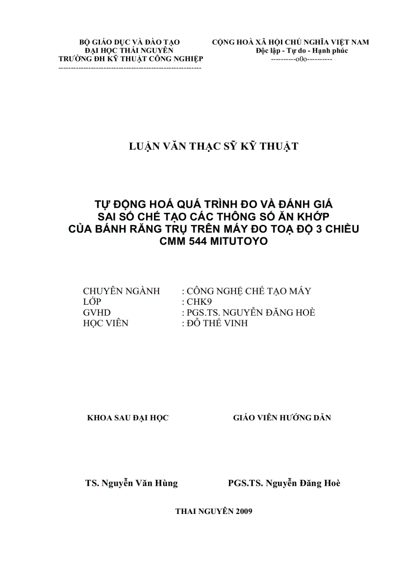 image for page Tự động hóa quá trình đo và đánh giá sai số chế tạo các thông số ăn khớp của bánh răng trụ trên máy đo tọa độ 3 chiều CMM544 MITUTOYO