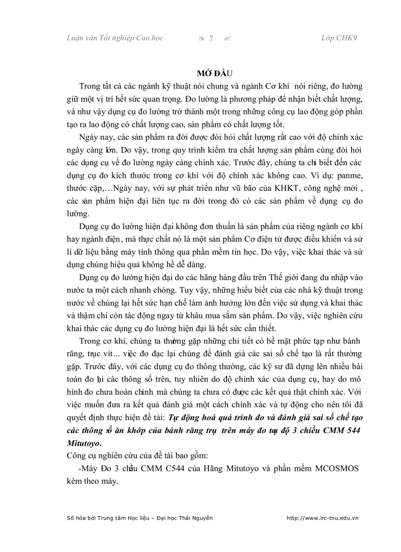 image for page Tự động hóa quá trình đo và đánh giá sai số chế tạo các thông số ăn khớp của bánh răng trụ trên máy đo tọa độ 3 chiều CMM544 MITUTOYO