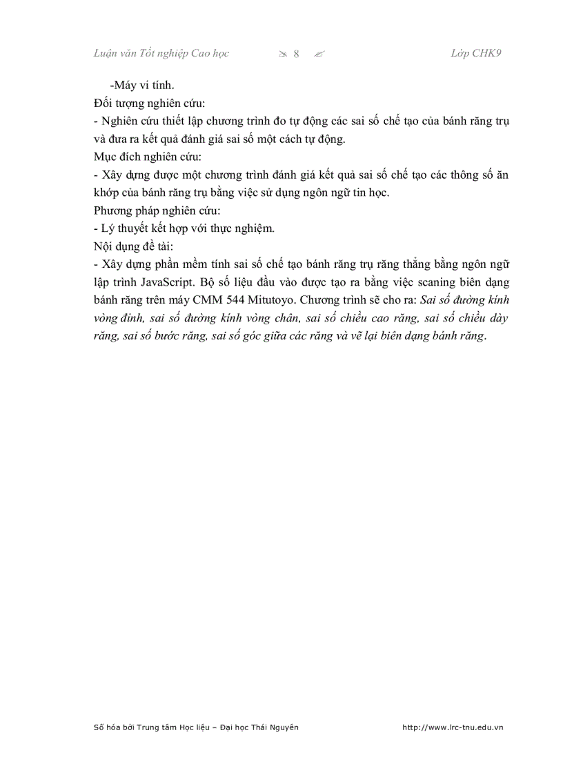 image for page Tự động hóa quá trình đo và đánh giá sai số chế tạo các thông số ăn khớp của bánh răng trụ trên máy đo tọa độ 3 chiều CMM544 MITUTOYO