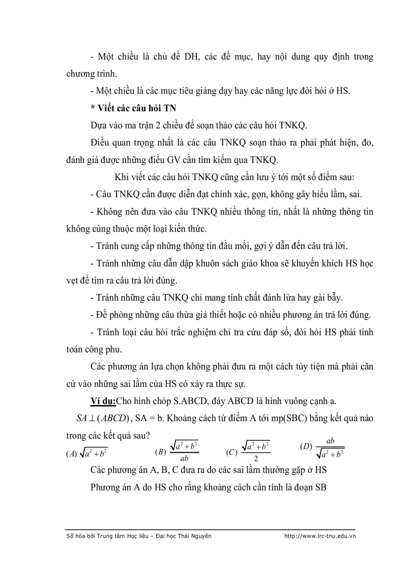 image for page Biên soạn hệ thống câu hỏi trắc nghiệm khách quan trong dạy học hình học không gian lớp 11 THPT