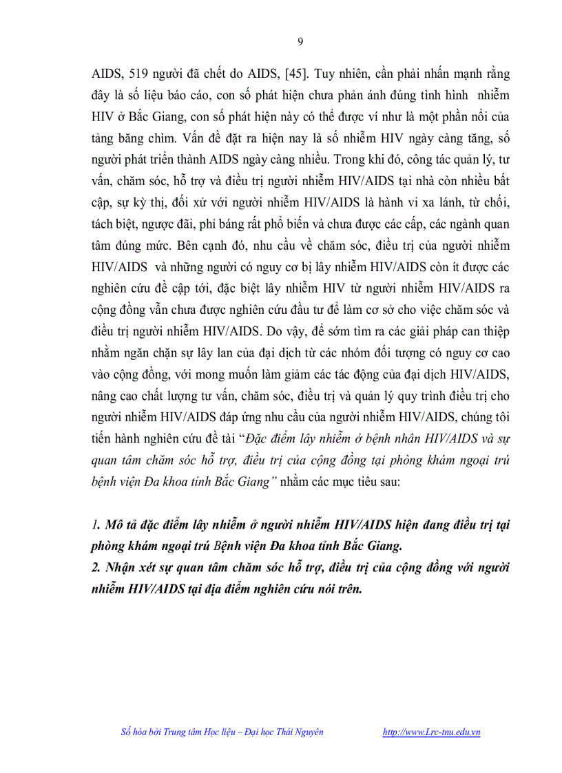 image for page Đặc điểm lây nhiễm ở người nhiễm HIV AIDS và sự quan tâm chăm sóc hỗ trợ điều trị của cộng đồng tại phòng khám ngoại trú bệnh viện Đa khoa tỉnh Bắc