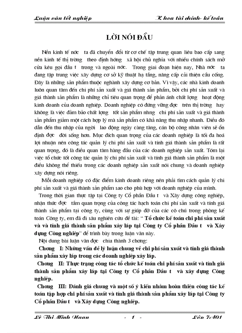 image for page Tổ chức kế toán chi phí sản xuất và và tính giá thành sản phẩm xây lắp tại Công ty Cổ phần Đầu tư và Xây dựng Công nghiệp