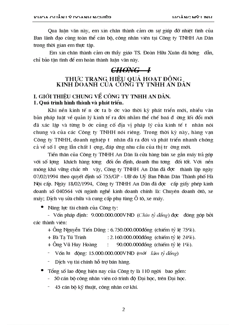Những giải pháp cơ bản nhằm nâng cao hiệu quả hoạt động kinh doanh của Công ty TNHH An Dân