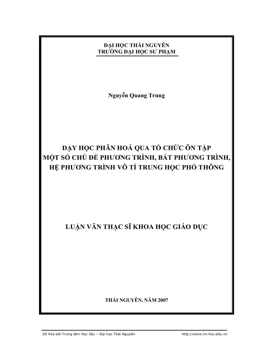 image for page Dạy học phân hoá qua tổ chức ôn tập một số chủ đề phương trình bất phương trình hệ phương trình vô tỉ trung học phổ thông