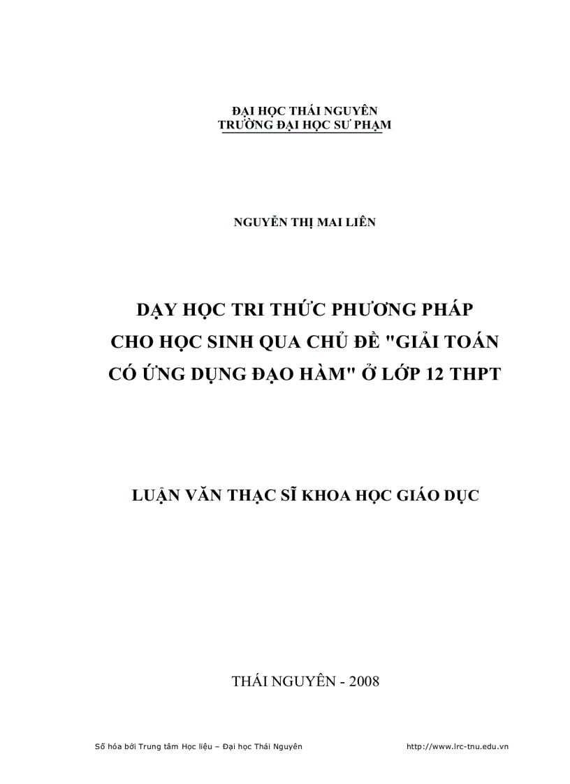image for page Dạy học tri thức phương pháp cho học sinh qua chủ đề Giải toán có ứng dụng đạo hàm ở lớp 12 THPT