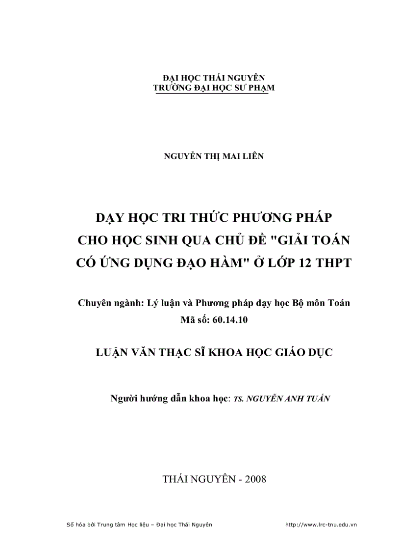 image for page Dạy học tri thức phương pháp cho học sinh qua chủ đề Giải toán có ứng dụng đạo hàm ở lớp 12 THPT