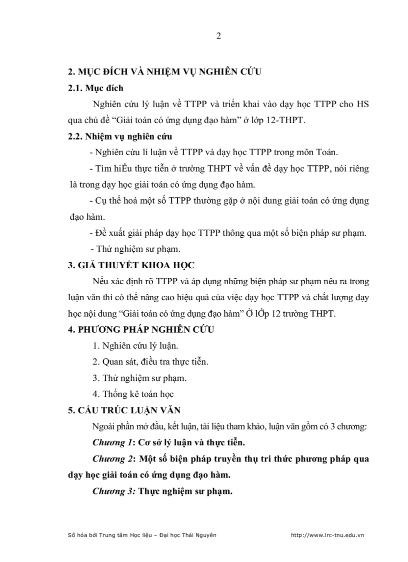 image for page Dạy học tri thức phương pháp cho học sinh qua chủ đề Giải toán có ứng dụng đạo hàm ở lớp 12 THPT