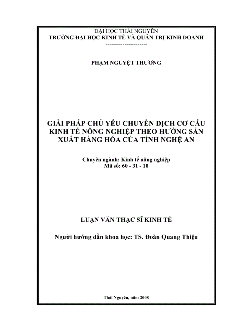 image for page Giải pháp chủ yếu chuyển dịch cơ cấu kinh tế nông nghiệp theo hướng sản xuất hàng hóa của tỉnh Nghệ An