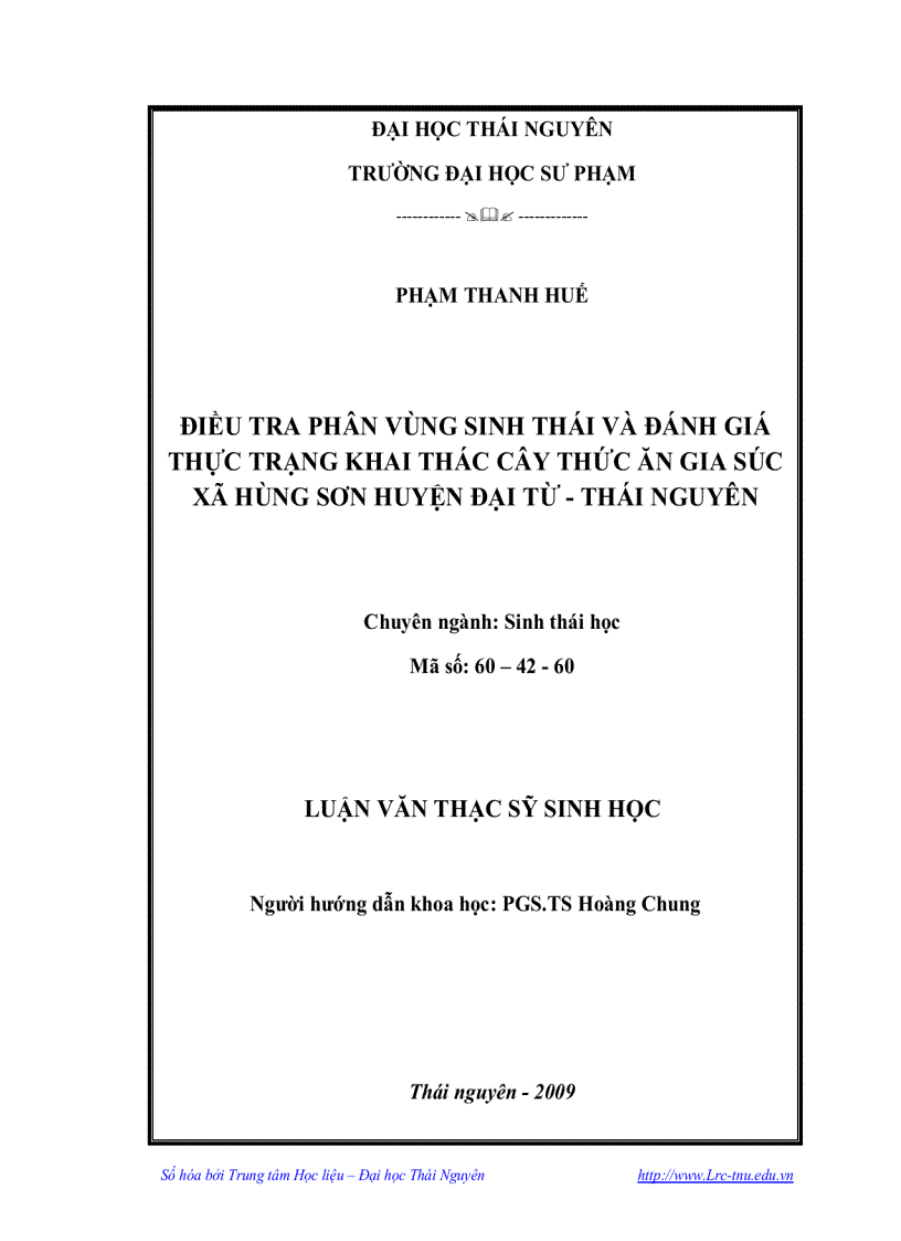image for page Điều tra phân vùng Sinh thái và đánh giá thực trạng khai thác cây thức ăn Gia súc xã Hùng Sơn huyện Đại Từ Thái Nguyên