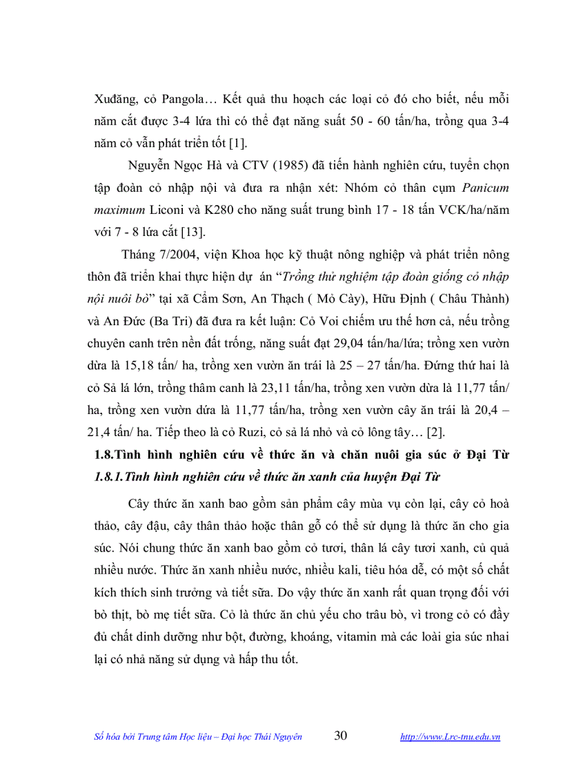 image for page Điều tra phân vùng Sinh thái và đánh giá thực trạng khai thác cây thức ăn Gia súc xã Hùng Sơn huyện Đại Từ Thái Nguyên