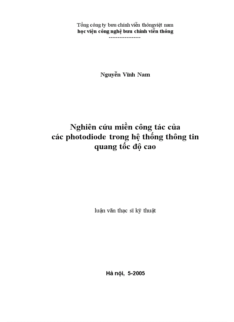image for page Nghiên cứu miền công tác của các photodiode trong hệ thống thông tin quang tốc độ cao