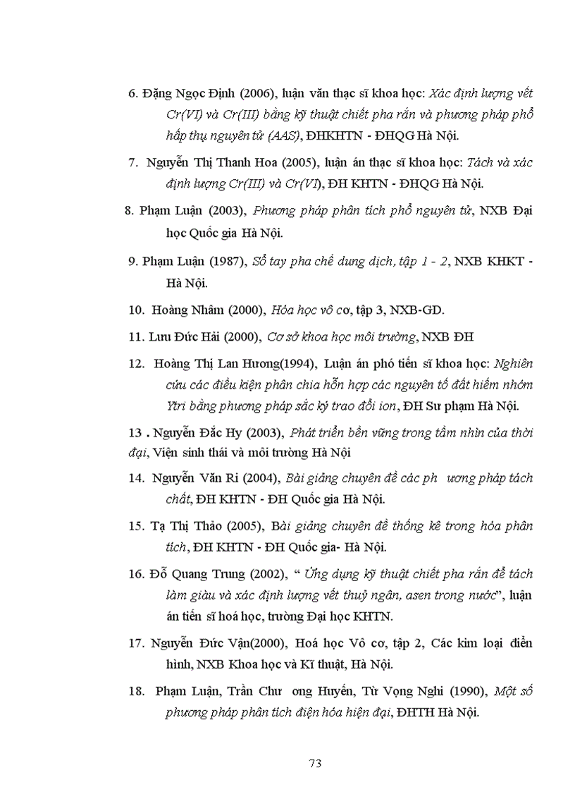 image for page Nghiên cứu tách làm giàu xác định lượng vết Cr III và Cr VI trong nước bằng kỹ thuật chiết pha rắn và phương pháp quang phổ