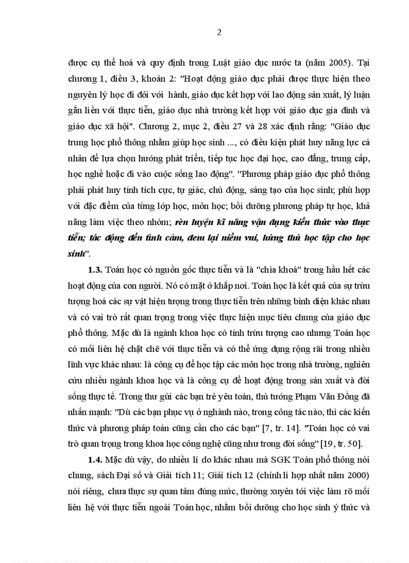 image for page Tăng cường liên hệ với thực tiễn trong quá trình dạy học một số chủ đề giải tích ở trường trung học phổ thông