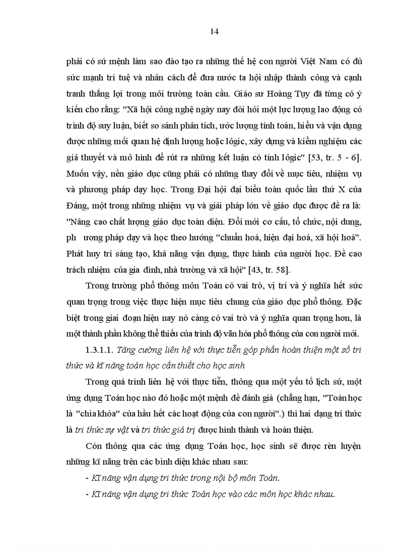 image for page Tăng cường liên hệ với thực tiễn trong quá trình dạy học một số chủ đề giải tích ở trường trung học phổ thông