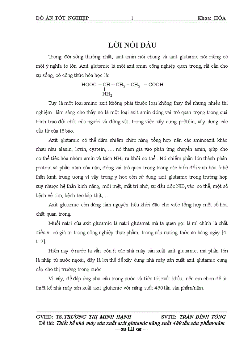 Thiết kế nhà máy sản xuất axit glutamic năng suất 480 tấn sản phẩm năm 82trang