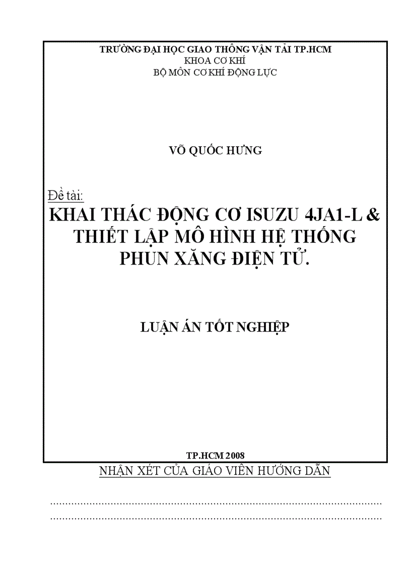 Khai thác động cơ isuzu 4ja1 l thiết lập mô hình hệ thống phun xăng điện tử