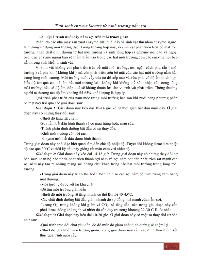 image for page Tinh sạch enzyme lactase từ canh trường nấm sợi