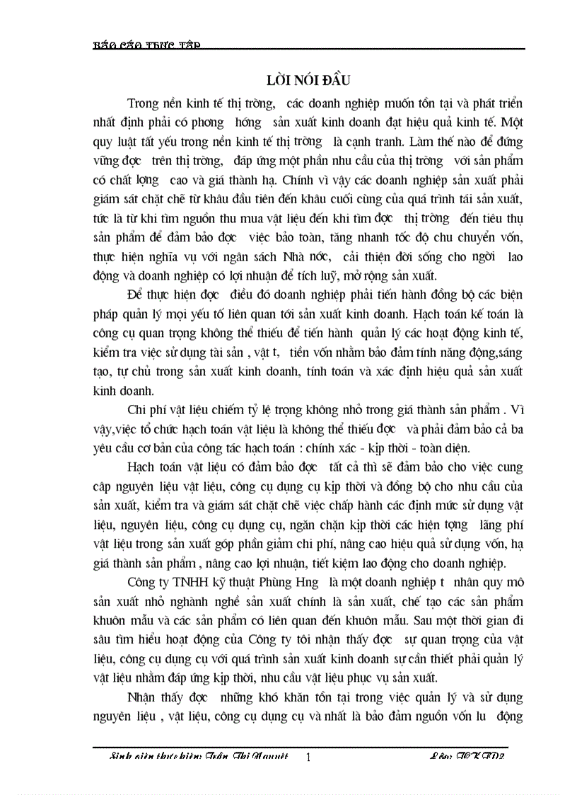 image for page Hạch toán vật liệu công cụ dụng cụ của doanh nghiệp sản xuất ở Công ty TNHH kỹ thuật Phùng Hưng