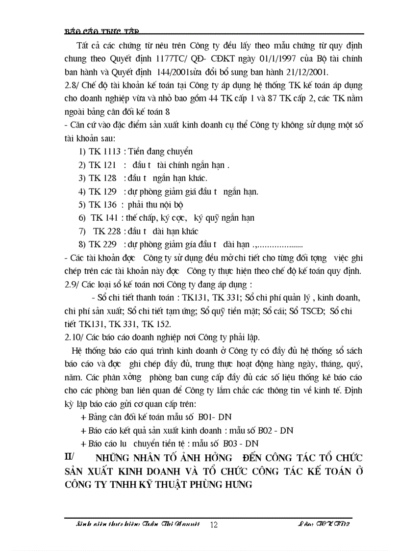 image for page Hạch toán vật liệu công cụ dụng cụ của doanh nghiệp sản xuất ở Công ty TNHH kỹ thuật Phùng Hưng