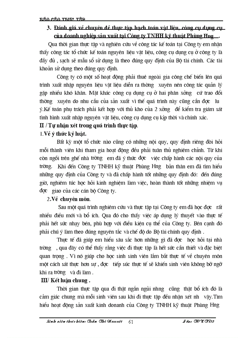 image for page Hạch toán vật liệu công cụ dụng cụ của doanh nghiệp sản xuất ở Công ty TNHH kỹ thuật Phùng Hưng